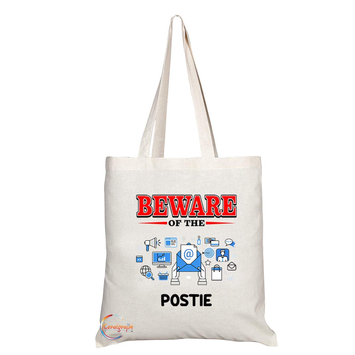 TB868 Beware of the Postie Novelty Present Gift Printed Eco-Friendly Stylish Long Handled Tote Shoulder Bag