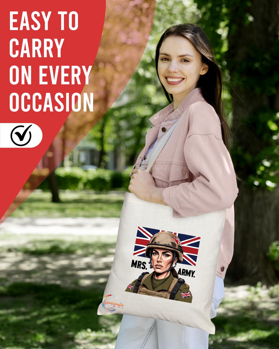 TB1749 Mrs Army Tote Bag - Great for Married Soldiers, Military Personnel, Veterans - Sustainable, Stylish, Long Handled, Durable and Reusable