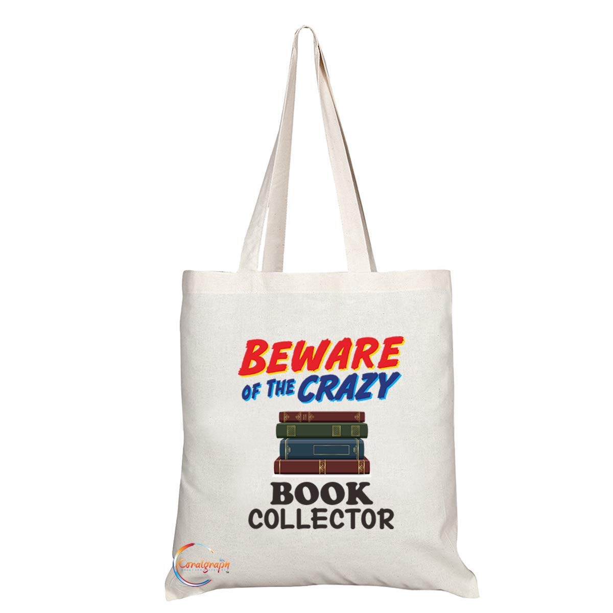 TB1041 Beware of the Crazy Book Collector Novelty Present Gift Printed Eco-Friendly Stylish Long Handled Tote Shoulder Bag