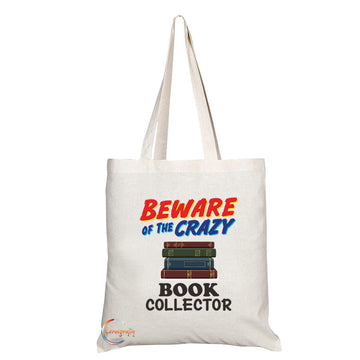 TB1041 Beware of the Crazy Book Collector Novelty Present Gift Printed Eco-Friendly Stylish Long Handled Tote Shoulder Bag