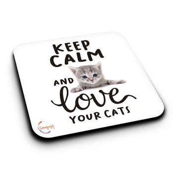 ER501 Keep Calm & Love Your Cats Novelty Present Gift Printed MDF Wooden Coaster