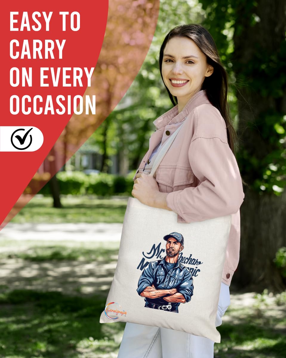 TB1746 Mr Mechanic Tote Bag - Great for Mechanics, Car Enthusiasts, Automotive Workers - Sustainable, Stylish, Long Handled, Durable and Reusable