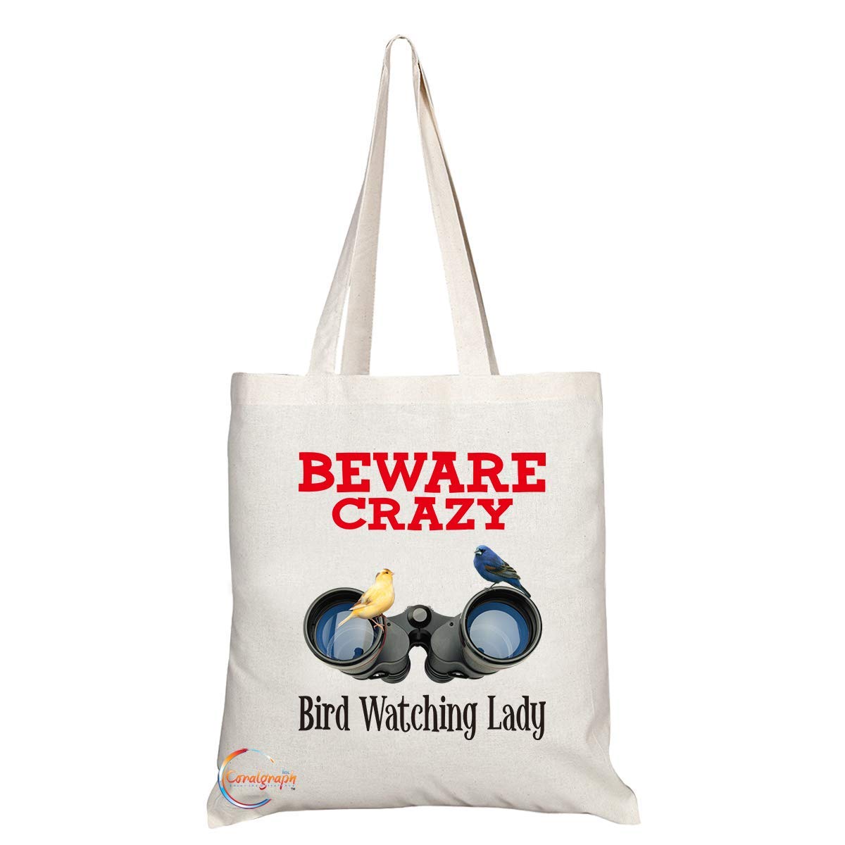 TB359 Beware Crazy Bird Watching Lady Novelty Present Gift Printed Eco-Friendly Stylish Long Handled Tote Shoulder Bag