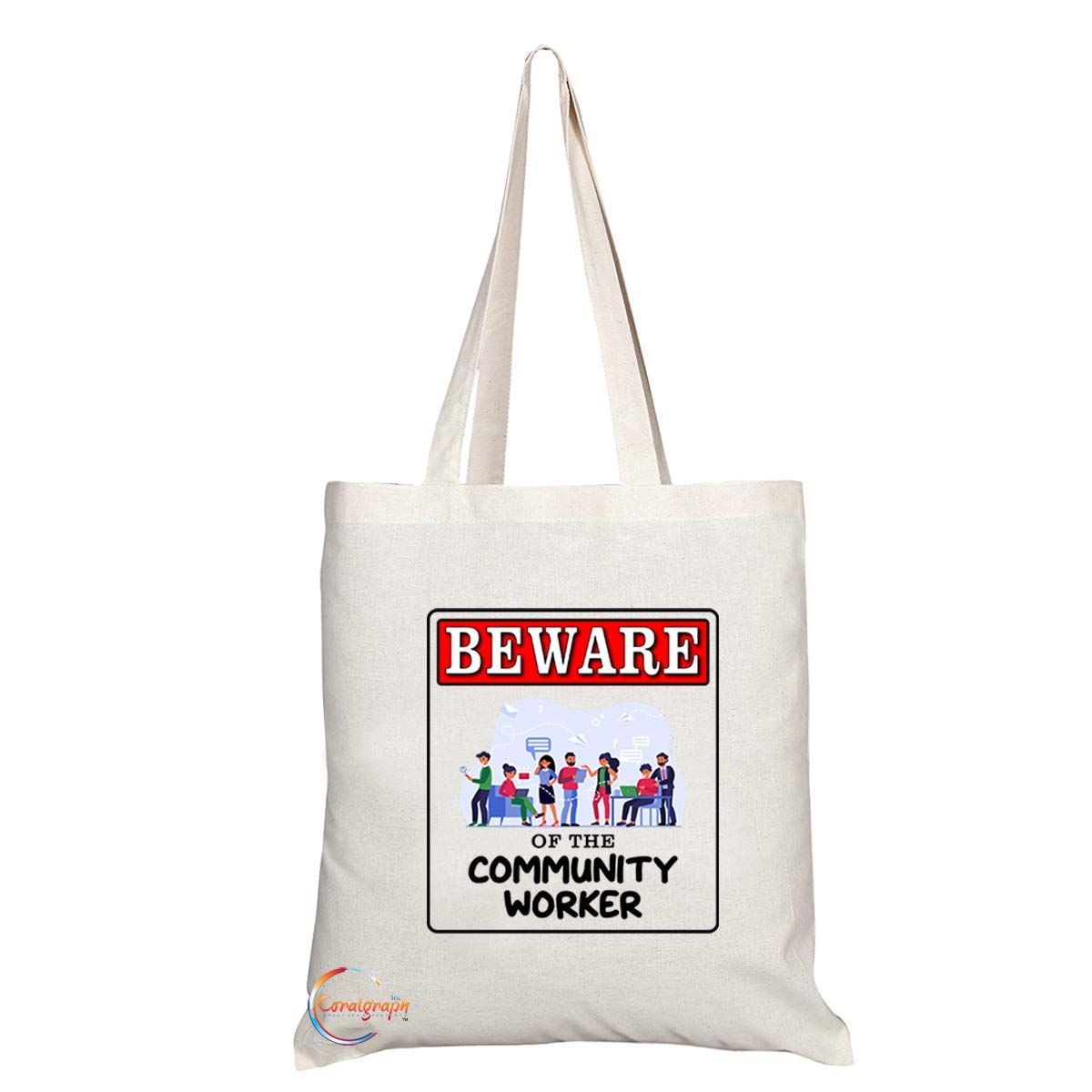 TB996 Beware of the Community Worker Novelty Present Gift Printed Eco-Friendly Stylish Long Handled Tote Shoulder Bag