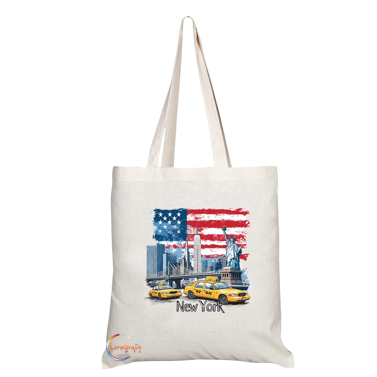 TB2041 - Natural Reusable Shopping Souvenir Tote Bag Featuring New York (Design 2)