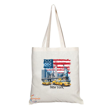 TB2041 - Natural Reusable Shopping Souvenir Tote Bag Featuring New York (Design 2)