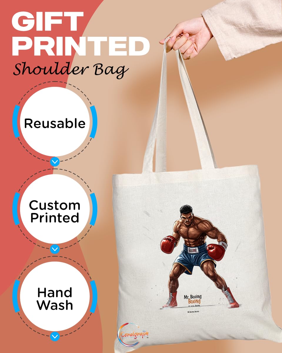 Natural Reusable Shopping Souvenir Tote Bag Featuring Popular Sports Designs from Around the World (Boxing)