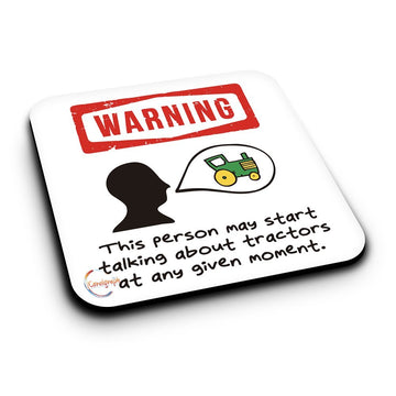 ER084 WARNING This Person May Start Talking About Tractors At Any Given Moment Novelty Present Gift Printed MDF Wooden Coaster