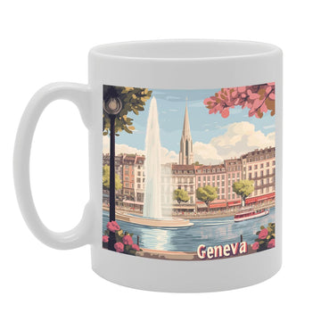 11Oz Dishwasher-Safe Ceramic  Featuring Popular Cities & Capitals From Europe And Around The World (Geneva) - Funny Printed Coffee Mug - Great Gift Idea