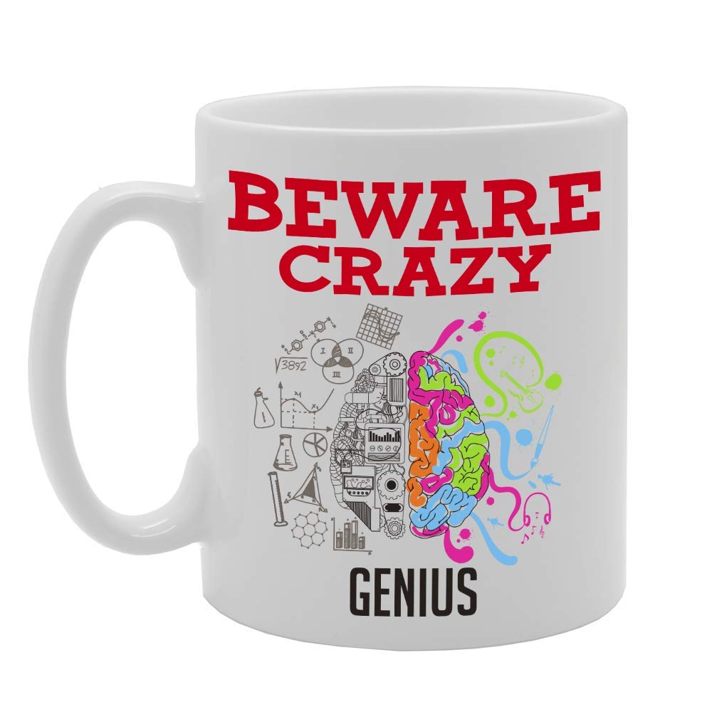 Beware Crazy Genius   Printed Tea Coffee Ceramic  Mg4478 - Funny Printed Coffee Mug - Great Gift Idea