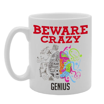 Beware Crazy Genius   Printed Tea Coffee Ceramic  Mg4478 - Funny Printed Coffee Mug - Great Gift Idea