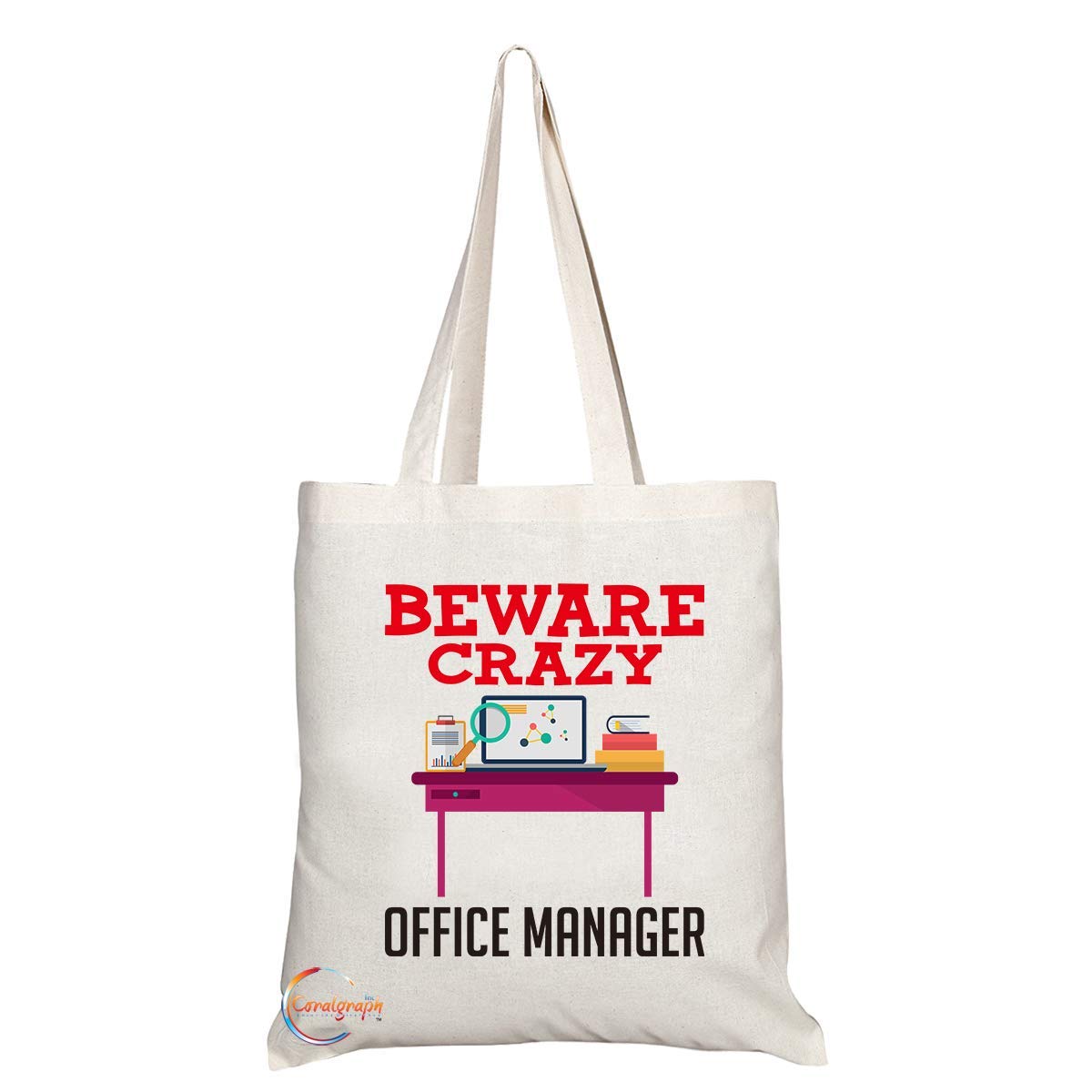 TB415 Beware Crazy Office Manager Novelty Present Gift Printed Eco-Friendly Stylish Long Handled Tote Shoulder Bag