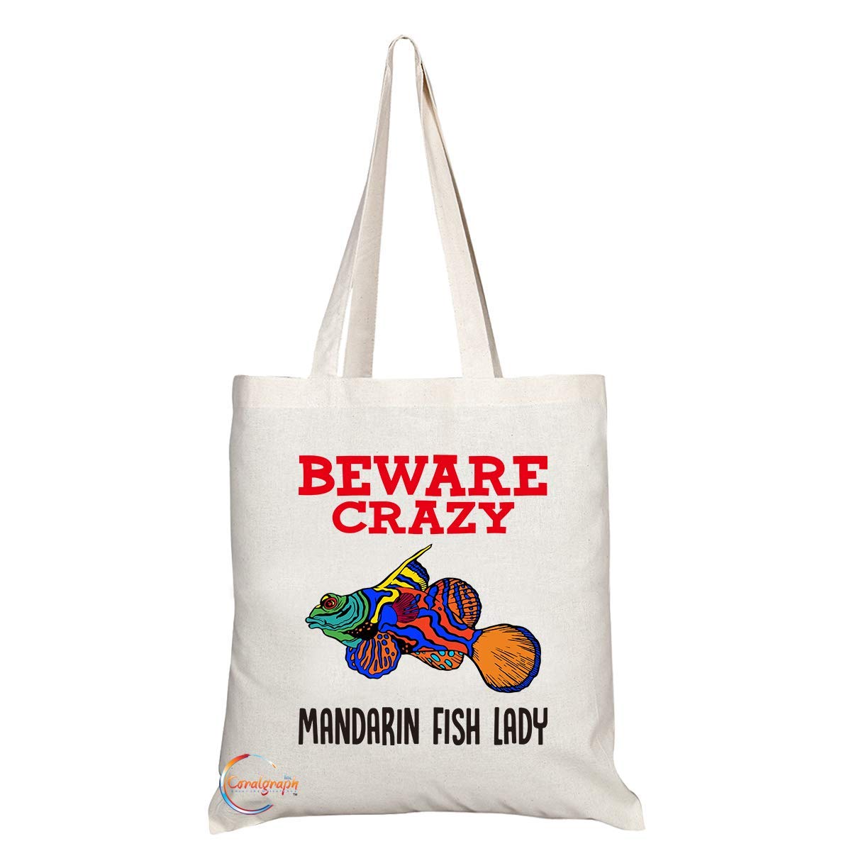 TB367 Beware Crazy Mandarin Fish Lady Novelty Present Gift Printed Eco-Friendly Stylish Long Handled Tote Shoulder Bag