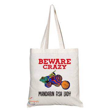 TB367 Beware Crazy Mandarin Fish Lady Novelty Present Gift Printed Eco-Friendly Stylish Long Handled Tote Shoulder Bag