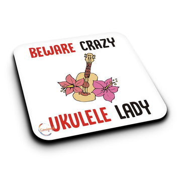 ER404 Beware Crazy Ukulele Man Novelty Present Gift Printed MDF Wooden Coaster