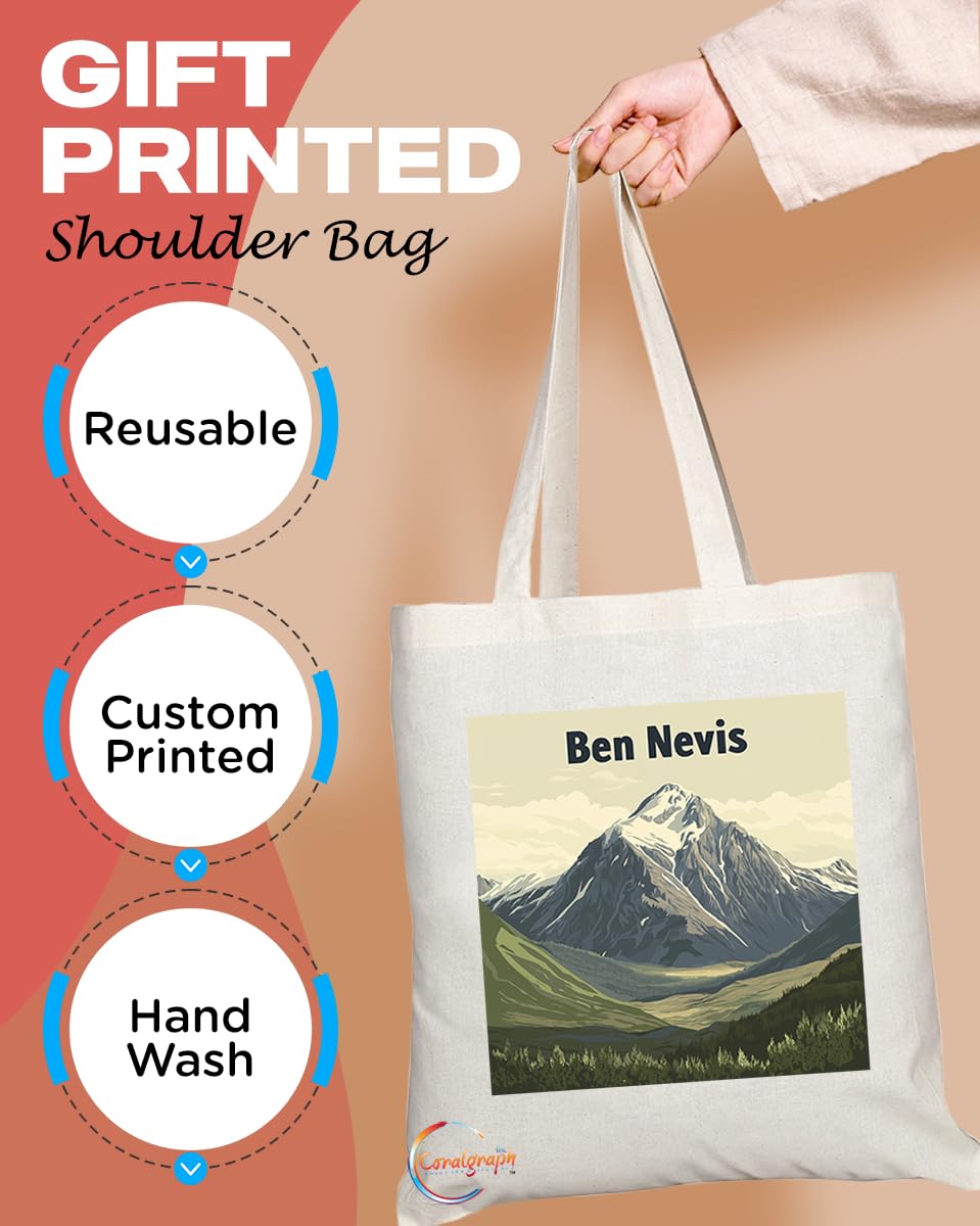 Natural Reusable Shopping Souvenir Tote Bag Featuring Cities and Landmarks in United Kingdom (Ben Nevis)