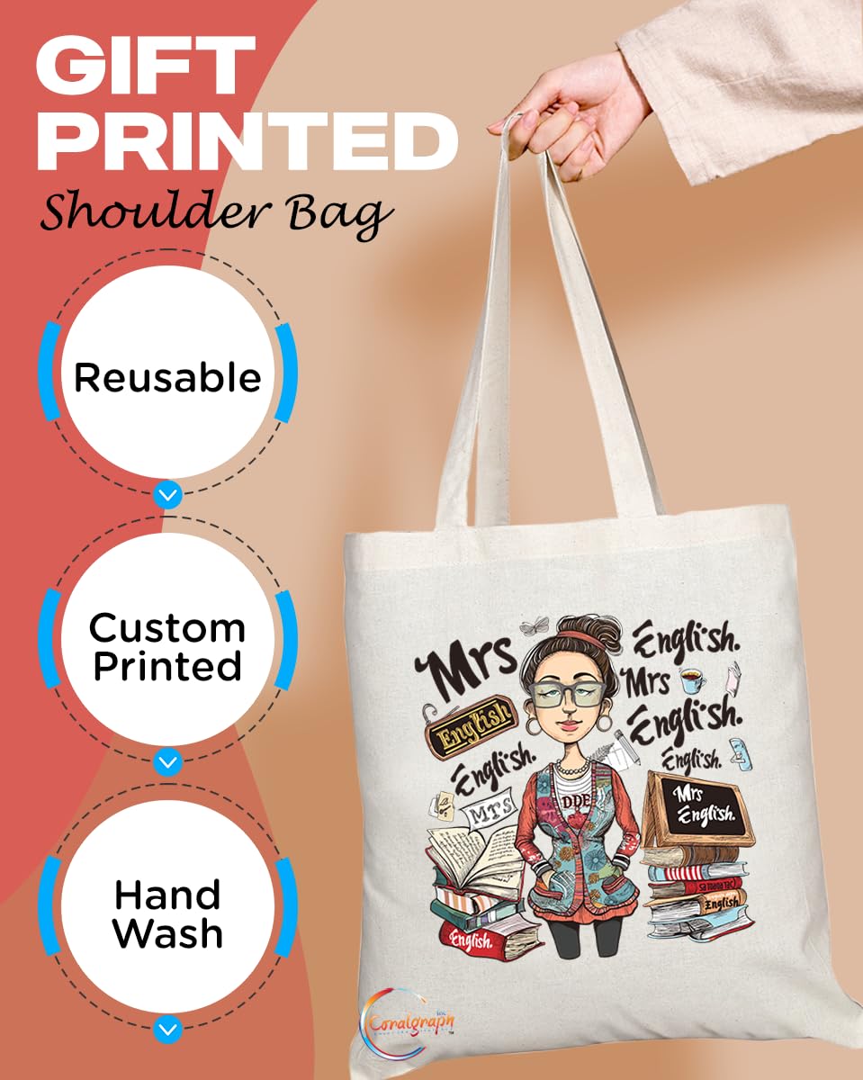 TB1822 Mrs English Tote Bag - Gift for Female English Teachers, Literature Enthusiasts, Educators - Durable, Stylish, Eco-Friendly, Reusable, Spacious, and Lightweight
