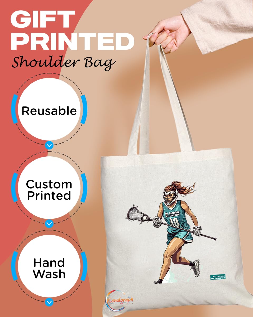 Natural Reusable Shopping Souvenir Tote Bag Featuring Popular Sports Designs from Around the World (Lacrosse)