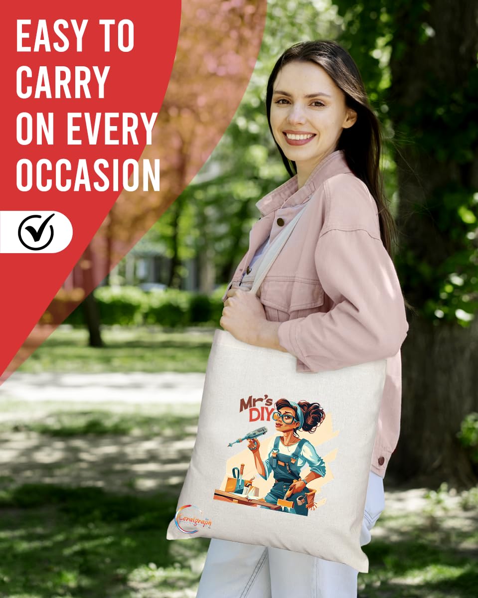 TB1777 Mrs DIY Tote Bag - Great for Female DIY Enthusiasts, Handymen, Home Improvement Lovers - Sustainable, Stylish, Long Handled, Durable and Reusable
