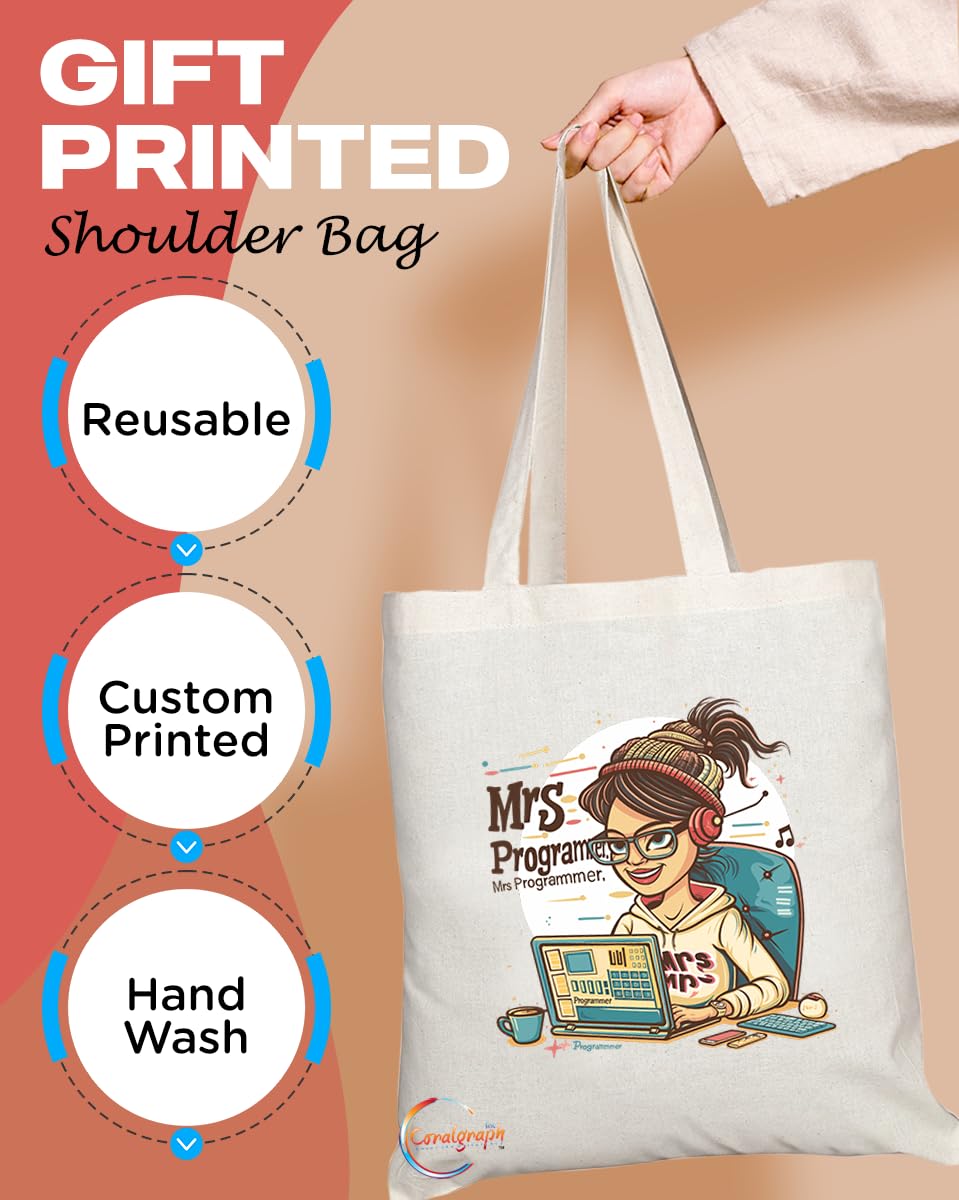 TB1867 Mrs Programmer Tote Bag - Gift for Female Programmers, Coders, Tech Enthusiasts - Durable, Stylish, Eco-Friendly, Reusable, Spacious, and Lightweight