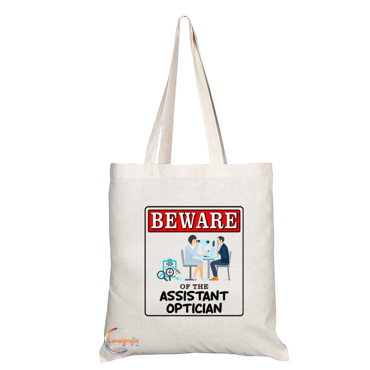 TB968 Beware of the Assistant Optician Novelty Present Gift Printed Eco-Friendly Stylish Long Handled Tote Shoulder Bag