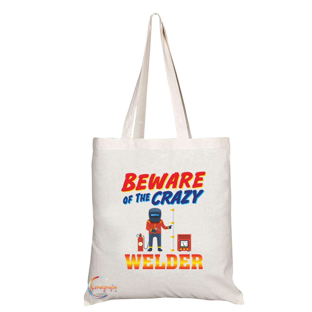 TB1024 Beware of the Crazy Welder Novelty Present Gift Printed Eco-Friendly Stylish Long Handled Tote Shoulder Bag