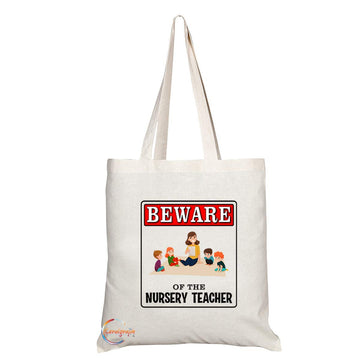 TB903A Beware of the Nursery Teacher Novelty Present Gift Printed Eco-Friendly Stylish Long Handled Tote Shoulder Bag