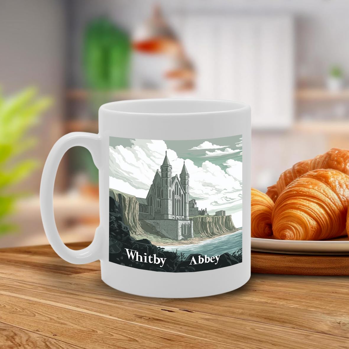 Printed Coffee Ceramic  Featuring Cities And Landmarks In United Kingdom (Whitby Abbey) - Funny Printed Coffee Mug - Great Gift Idea