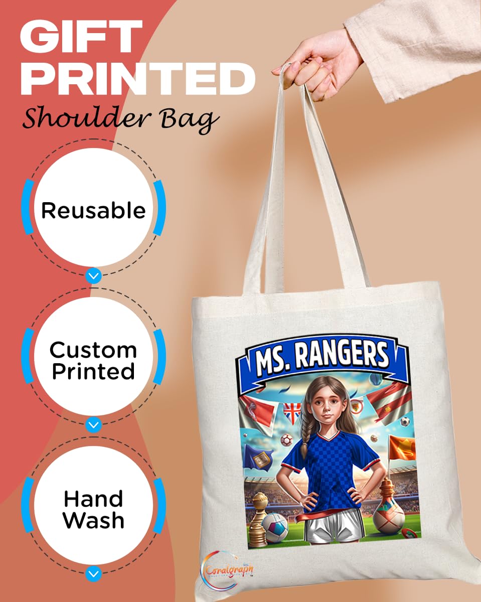 TB1695 Mrs Rangers Footie Fan Lady Girl Tote Bag - Eco-Friendly, Stylish, Long Handled, Perfect Novelty Gift by