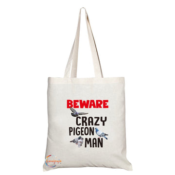 TB232 Beware Crazy Pigeon Man Novelty Present Gift Printed Eco-Friendly Stylish Long Handled Tote Shoulder Bag