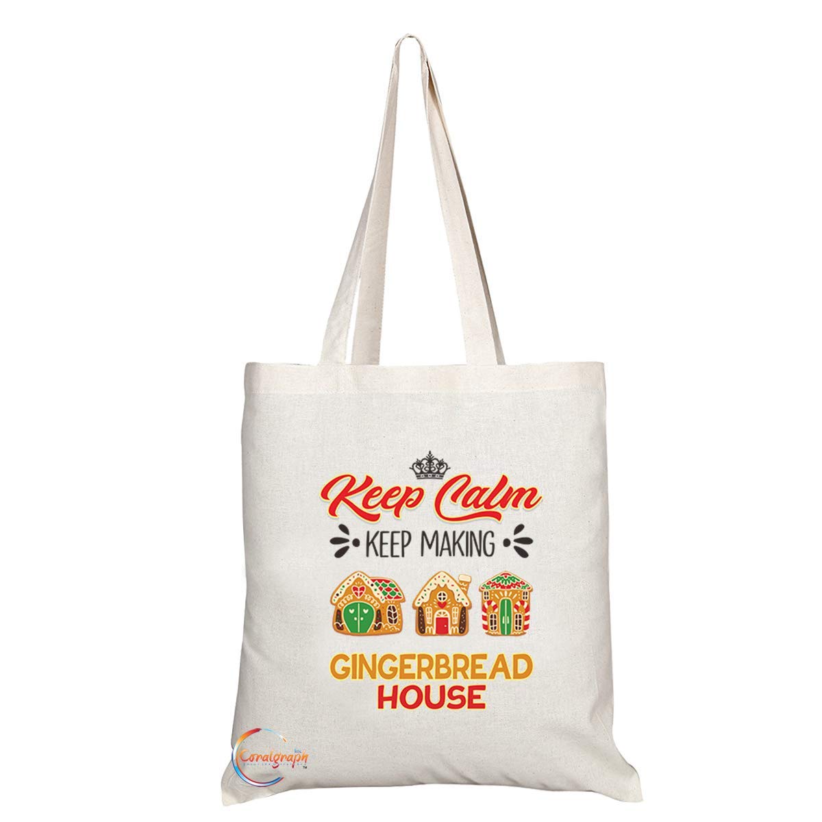 TB1078 Keep Calm and Keep Making Gingerbread House Novelty Present Gift Printed Eco-Friendly Stylish Long Handled Tote Shoulder Bag