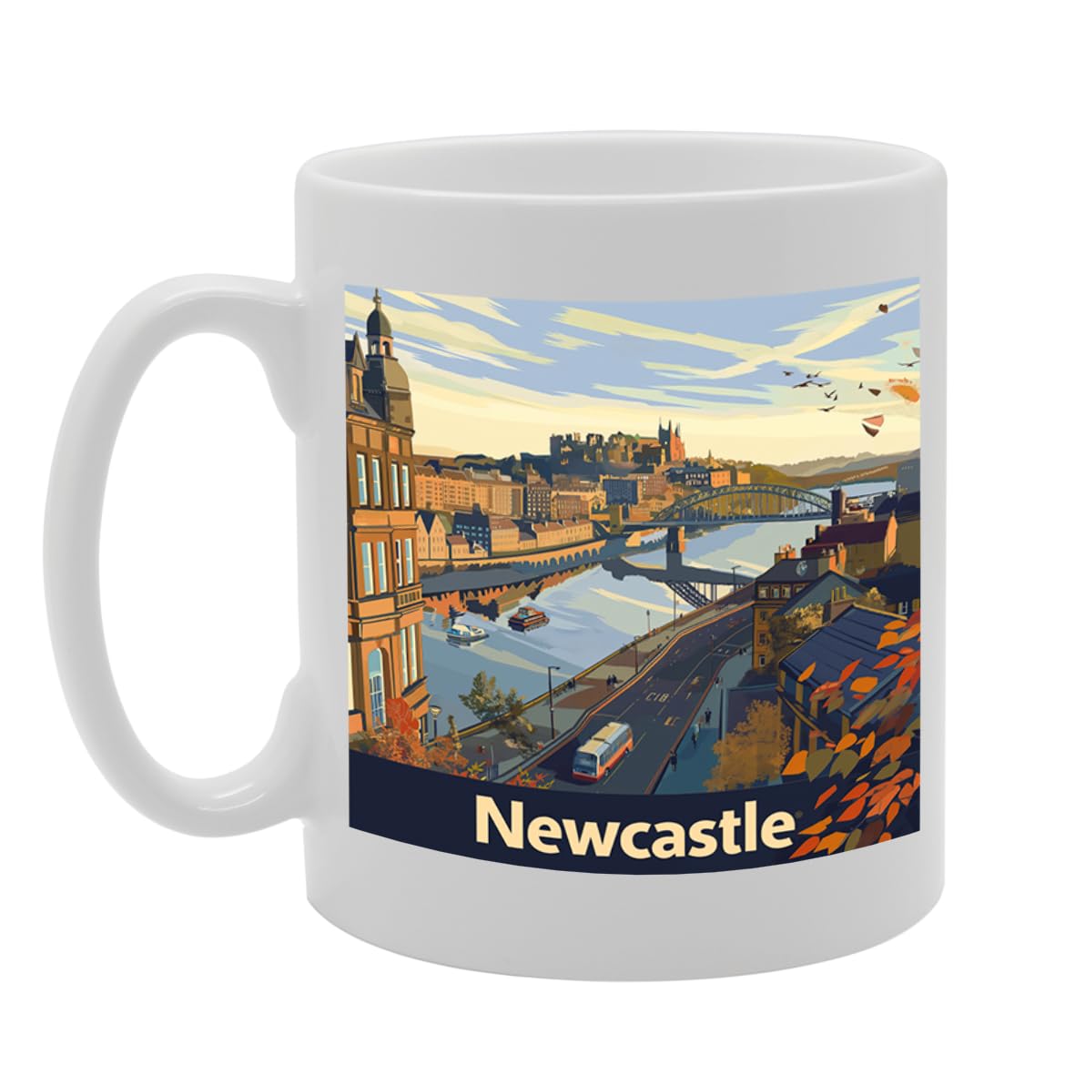 Printed Coffee Ceramic  Featuring Cities And Landmarks In United Kingdom (Newcastle) - Funny Printed Coffee Mug - Great Gift Idea