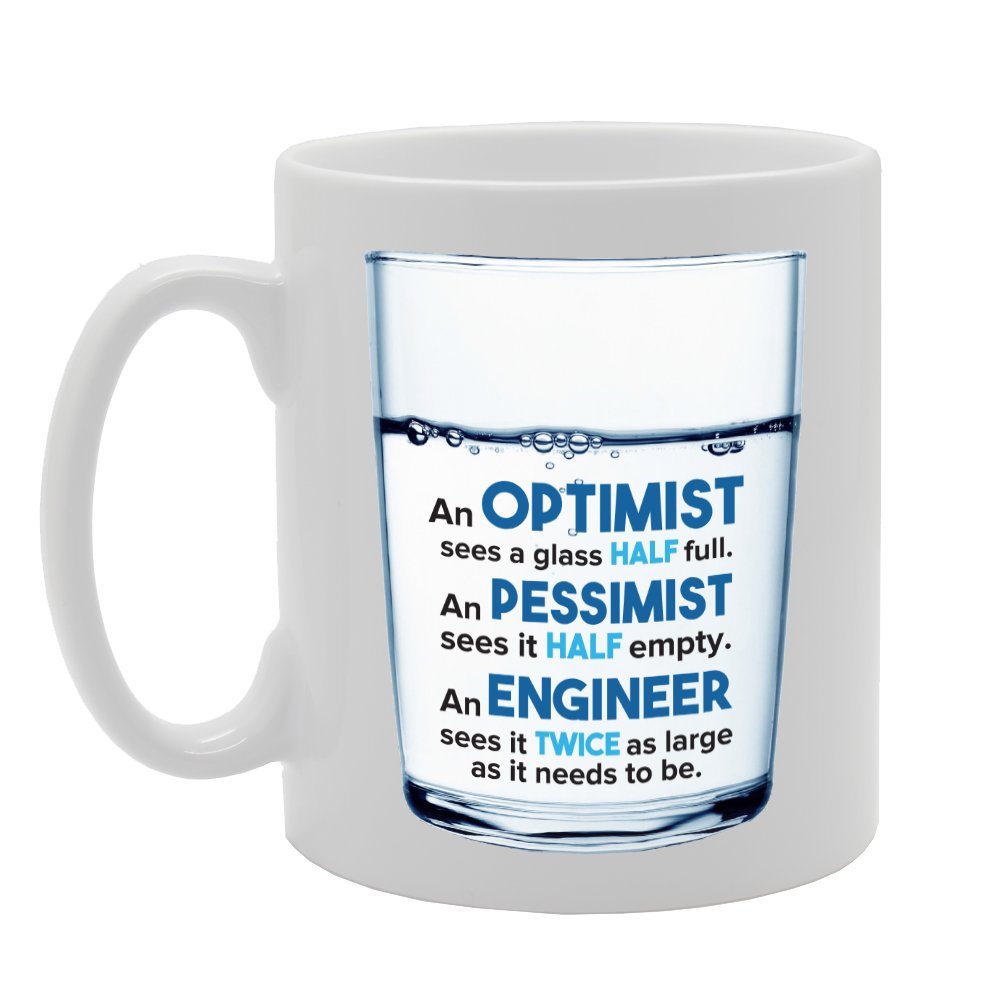 Optimist, Pessimist, Engineer   Printed Tea Coffee Ceramic  Mg2181 - Funny Printed Coffee Mug - Great Gift Idea