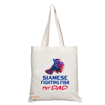 TB627 PET DAD SIAMESE FIGHTING FISH Novelty Present Gift Printed Eco-Friendly Stylish Long Handled Tote Shoulder Bag