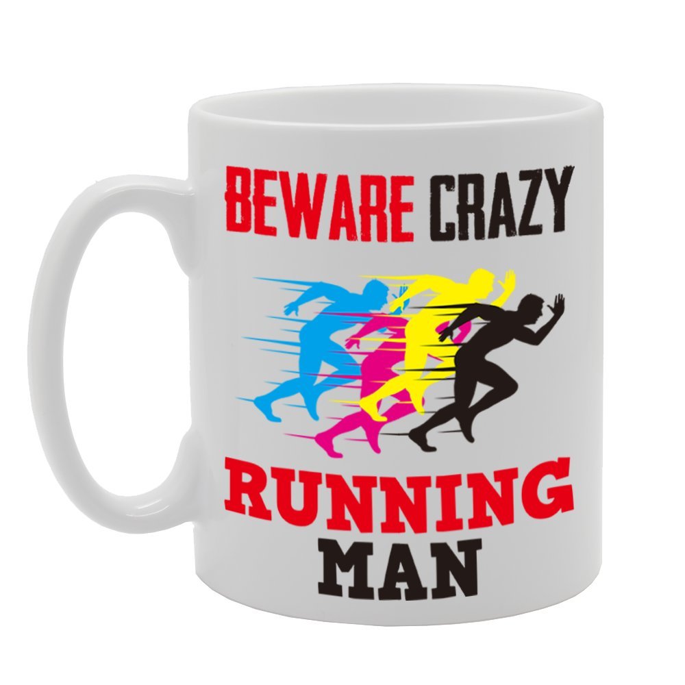 Beware Crazy Running Man (B)   Printed Tea Coffee Cermic  Mg4224 - Funny Printed Coffee Mug - Great Gift Idea