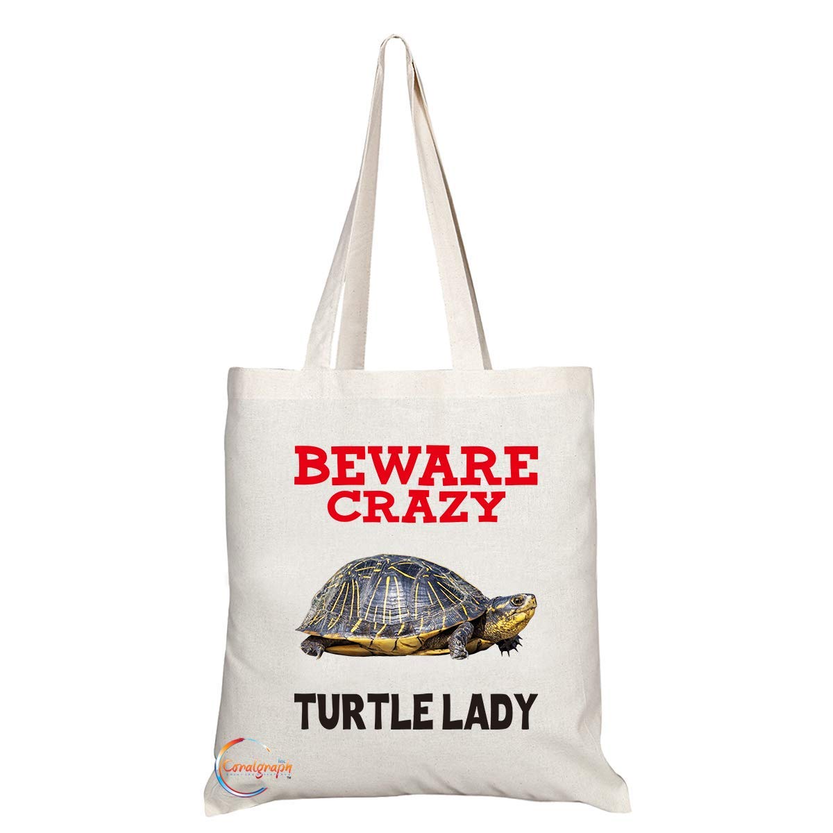 TB381 Beware Crazy Turtle Lady Novelty Present Gift Printed Eco-Friendly Stylish Long Handled Tote Shoulder Bag