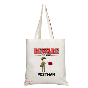 TB867 Beware of the Postman Novelty Present Gift Printed Eco-Friendly Stylish Long Handled Tote Shoulder Bag