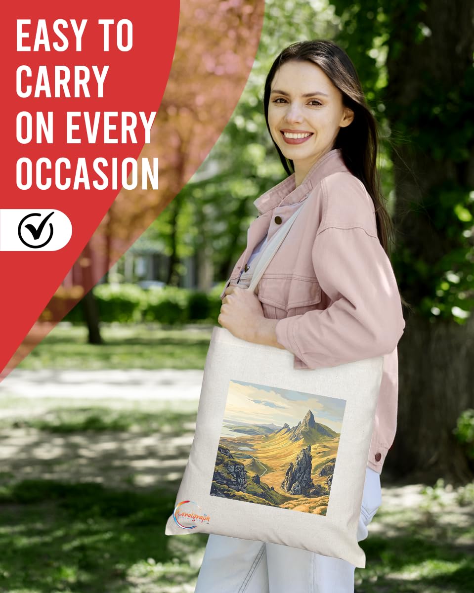 Natural Reusable Shopping Souvenir Tote Bag Featuring Cities and Landmarks in United Kingdom (Trotternish Penninsula)