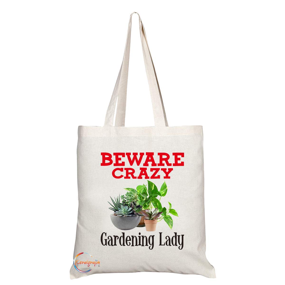 TB355 Beware Crazy Gardening Lady Novelty Present Gift Printed Eco-Friendly Stylish Long Handled Tote Shoulder Bag