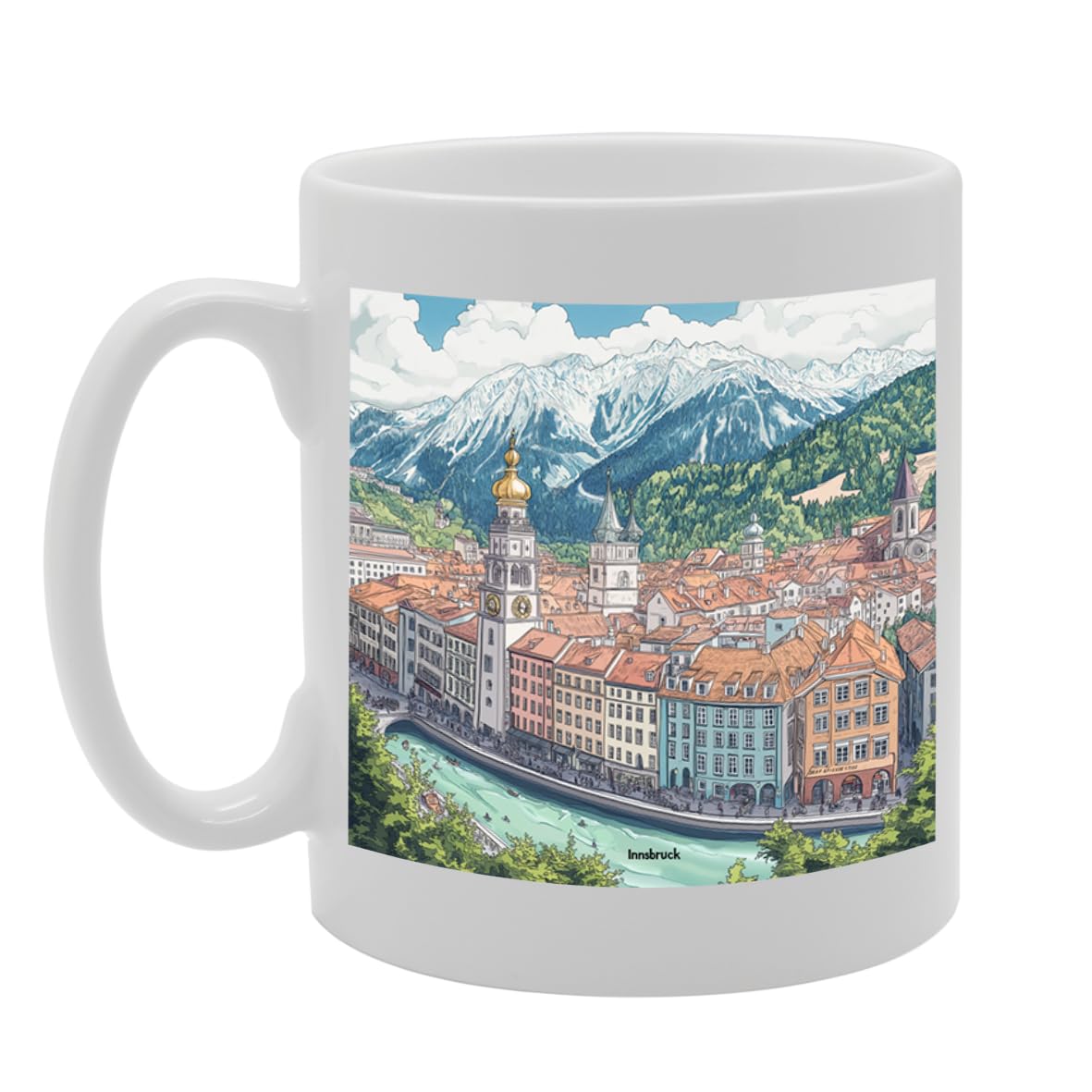 11Oz Dishwasher-Safe Ceramic  Featuring Popular Cities & Capitals From Europe And Around The World (Innsbruck) - Funny Printed Coffee Mug - Great Gift Idea