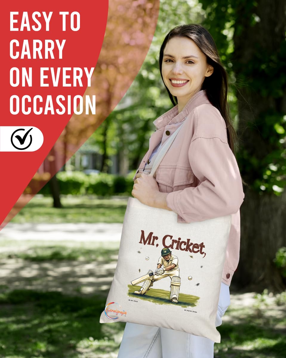 Natural Reusable Shopping Souvenir Tote Bag Featuring Popular Sports Designs from Around the World (Cricket)