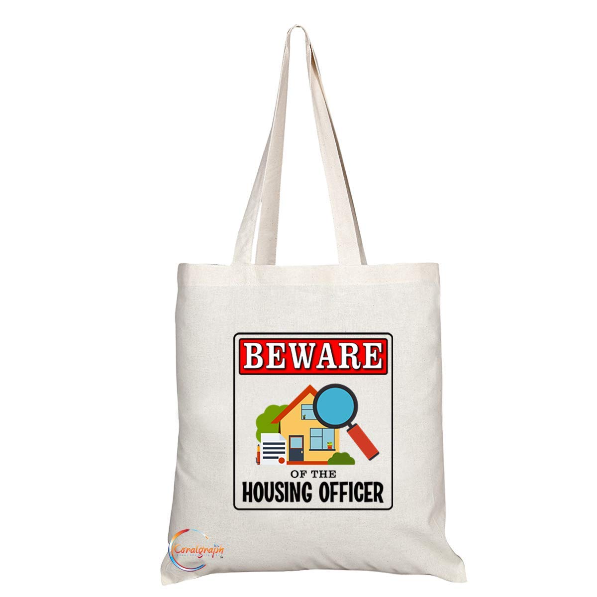 TB991 Beware of the Housing Officer Novelty Present Gift Printed Eco-Friendly Stylish Long Handled Tote Shoulder Bag