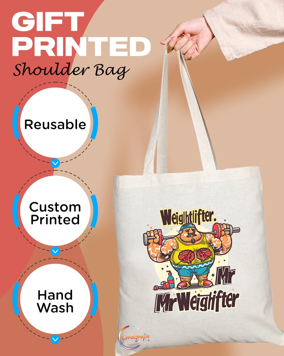 TB1883 Mr Weightlifter Tote Bag - Great Gift for Weightlifters, Fitness Enthusiasts, Gym Goers - Durable, Stylish, Eco-Friendly, Reusable, Spacious, and Lightweight