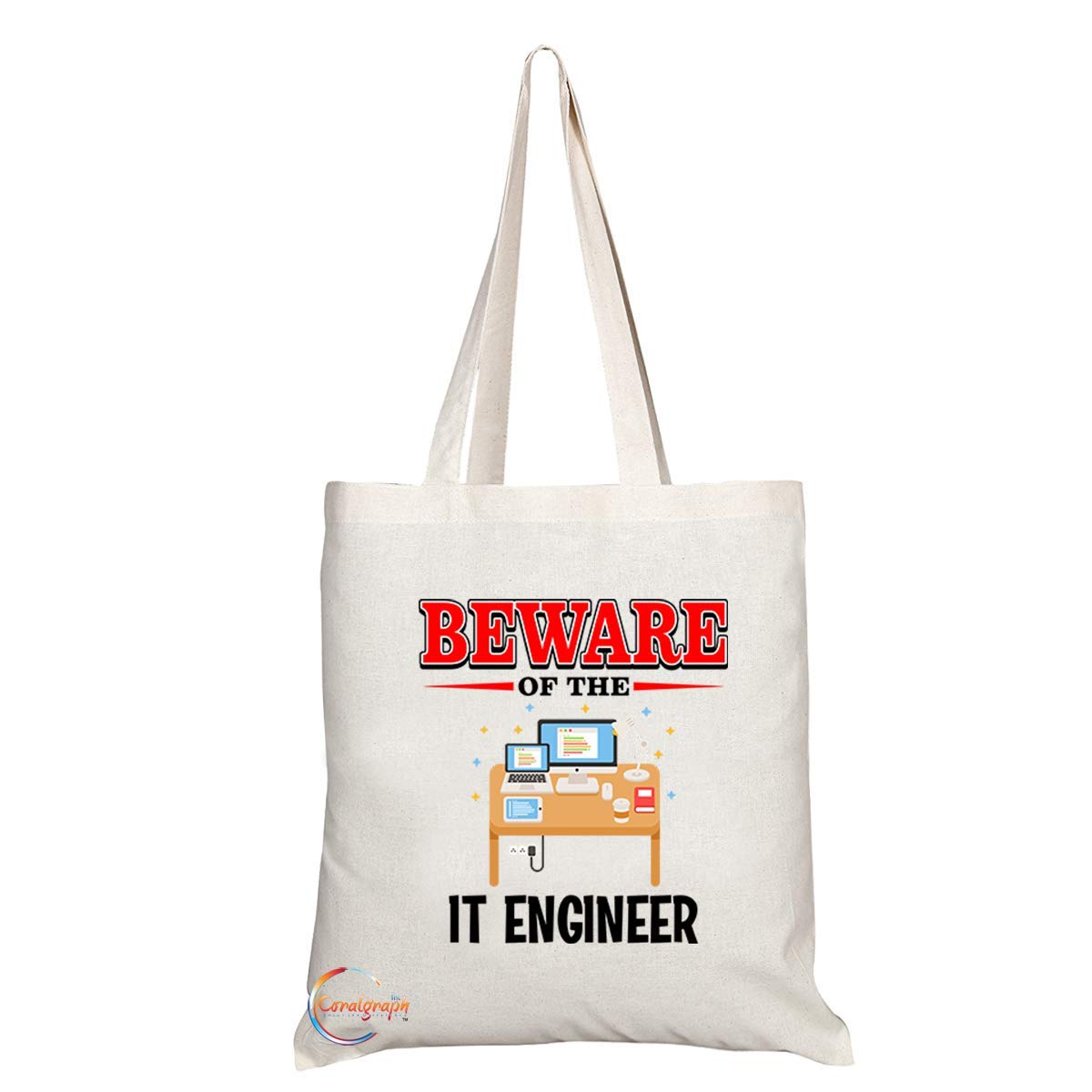 TB819 Beware of the IT Engineer Novelty Present Gift Printed Eco-Friendly Stylish Long Handled Tote Shoulder Bag