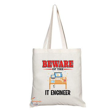 TB819 Beware of the IT Engineer Novelty Present Gift Printed Eco-Friendly Stylish Long Handled Tote Shoulder Bag