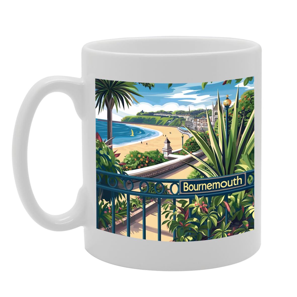 Printed Coffee Ceramic  Featuring Cities And Landmarks In United Kingdom (Bournemouth) - Funny Printed Coffee Mug - Great Gift Idea