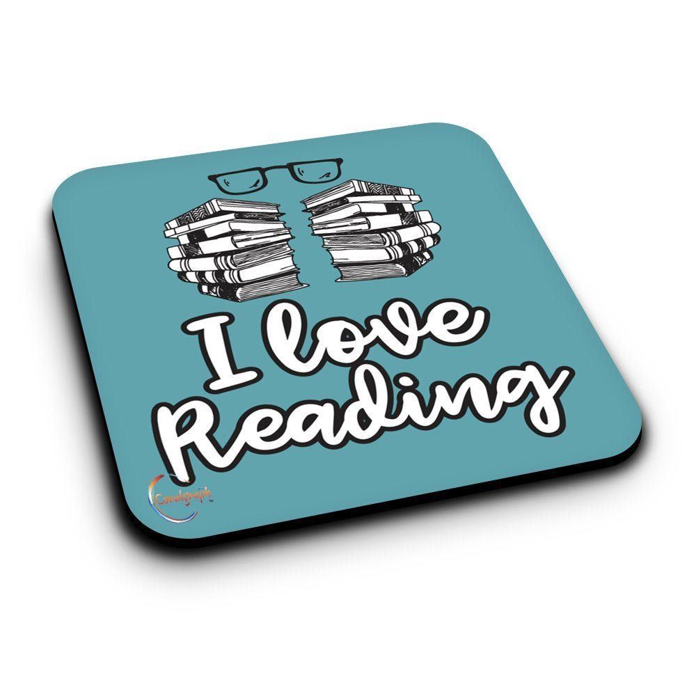 ER283 I Love Reading Novelty Present Gift Printed MDF Wooden Coaster