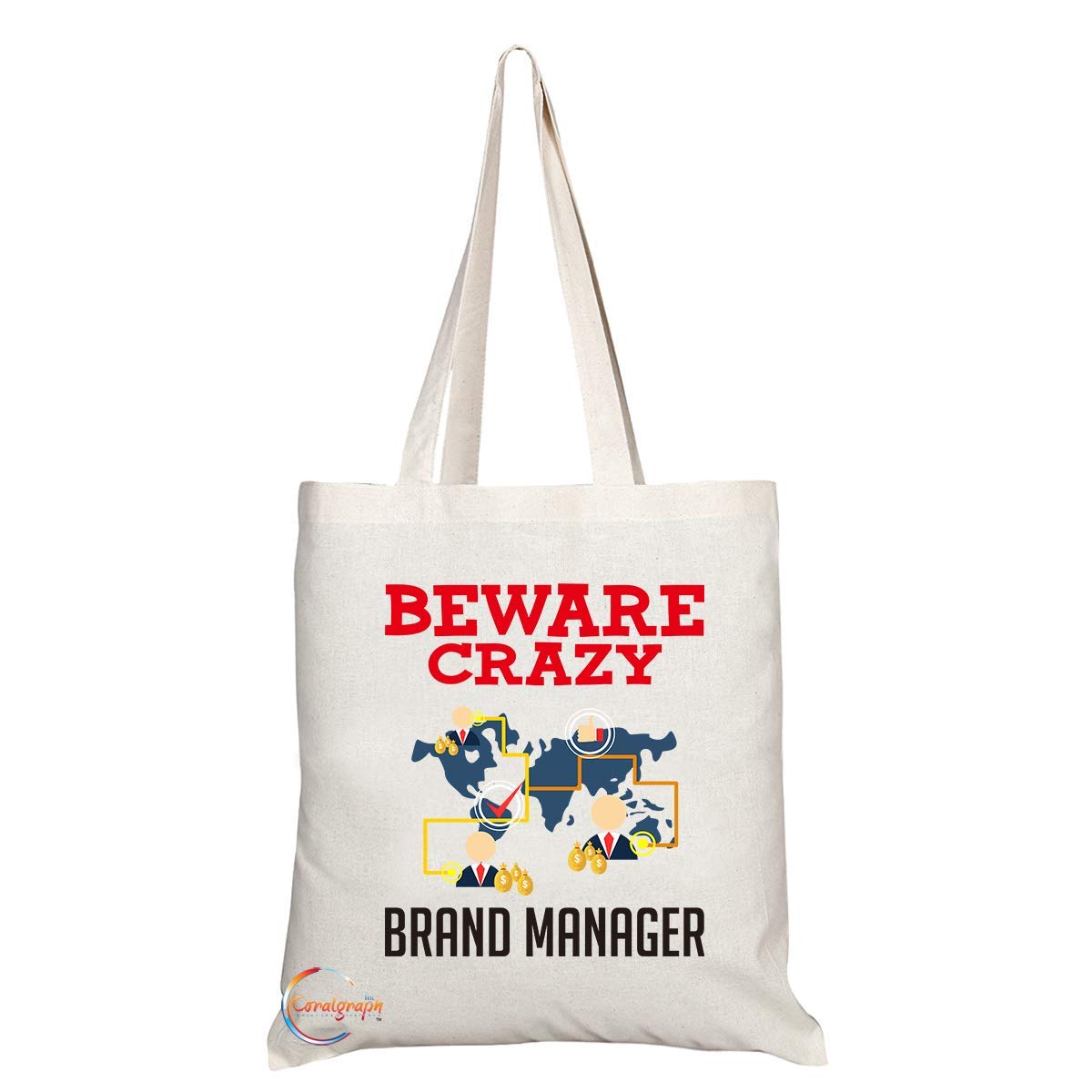 TB338 Beware Crazy Brand Manager Novelty Present Gift Printed Eco-Friendly Stylish Long Handled Tote Shoulder Bag