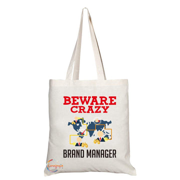 TB338 Beware Crazy Brand Manager Novelty Present Gift Printed Eco-Friendly Stylish Long Handled Tote Shoulder Bag