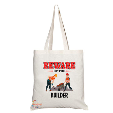 TB807 Beware of the Builder Novelty Present Gift Printed Eco-Friendly Stylish Long Handled Tote Shoulder Bag